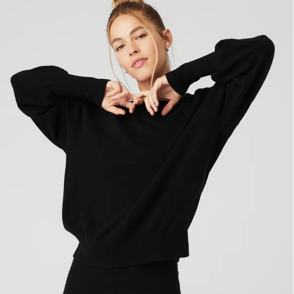 ALO Yoga Cashmere Jet Set Black Sweater Sz S